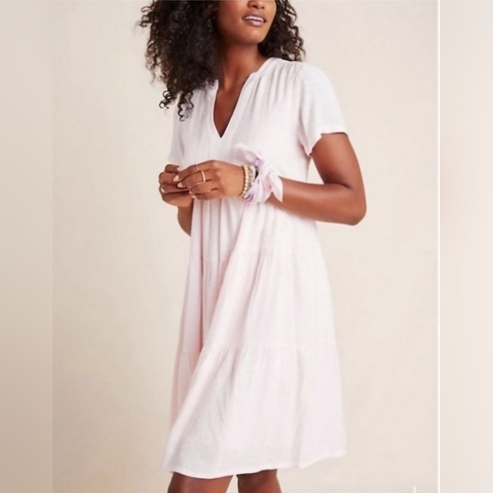 ANTHROPOLOGIE MAEVE  TANIA SACHA TIERED TUNIC DRESS PINK BABYDOLL SIZE SMALL